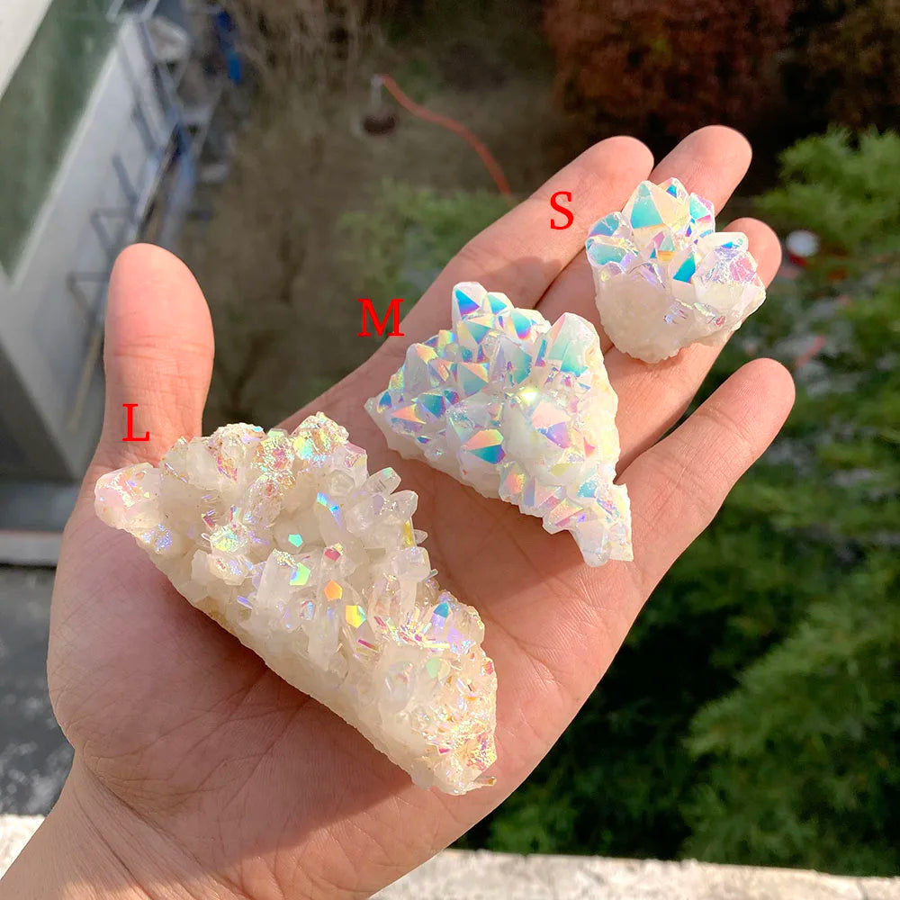 1Pc Rainbow Aura Crystal Quartz Cluster Natural Gemstone Specimen Ornaments For Home Decor Gifts Healing Fengshui DIY