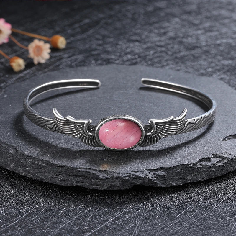 925 Sterling Silver Bracelet Vintage Natural Labradorite Amethyst Adjustable Bangle for Women Fine Jewelry Valentine Day Gift
