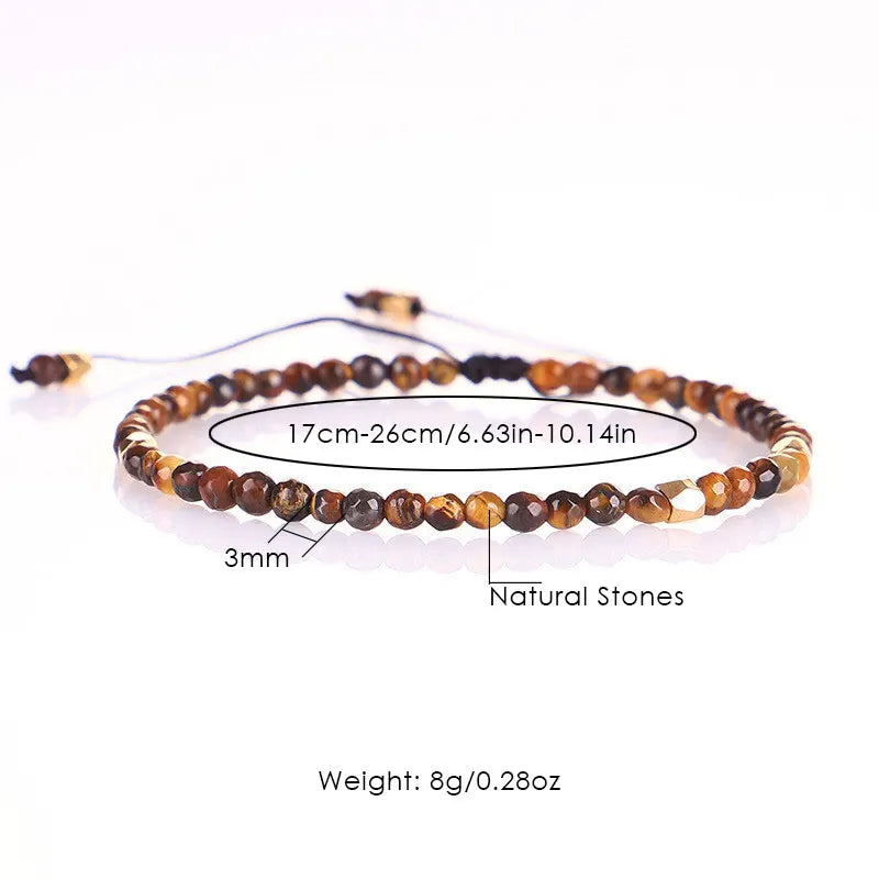 3mm Dainty Faceted Lapis Lazuli Natural Stone Healing Crystal Yoga 7 Chakra Agate Spiritual Adjustable Braided Bracelet Women