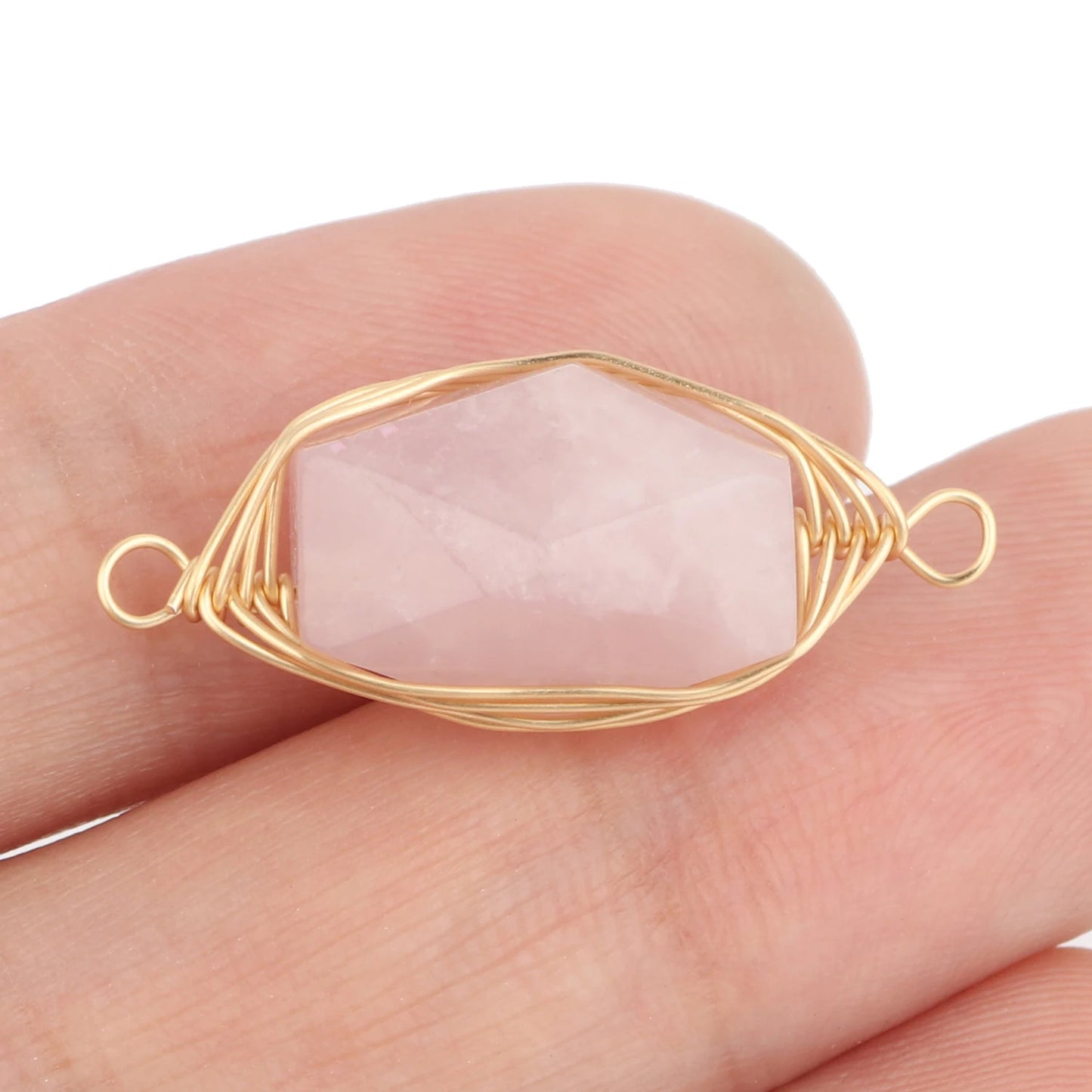 1pc Natural Stone Pink Quartz Crystal Pendant Gold Plated Heart Drop Shape Charms Pendants for Necklace Women Fashion Jewelry