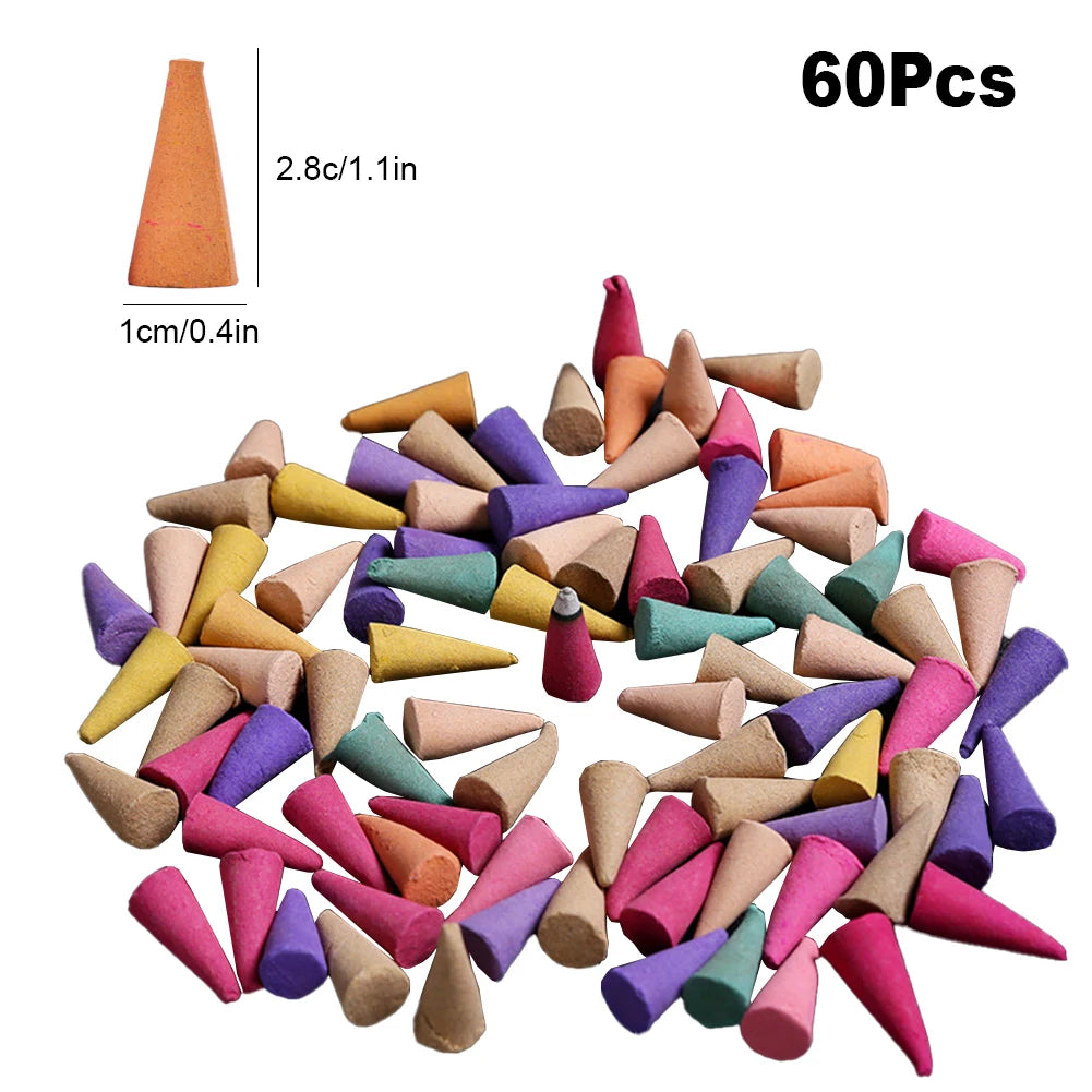 50/60pcs Incense Cones Waterfall Smoke Backflow Incense Cone Lavender Multi-scented Suitable for Places Tea Room Yoga Room