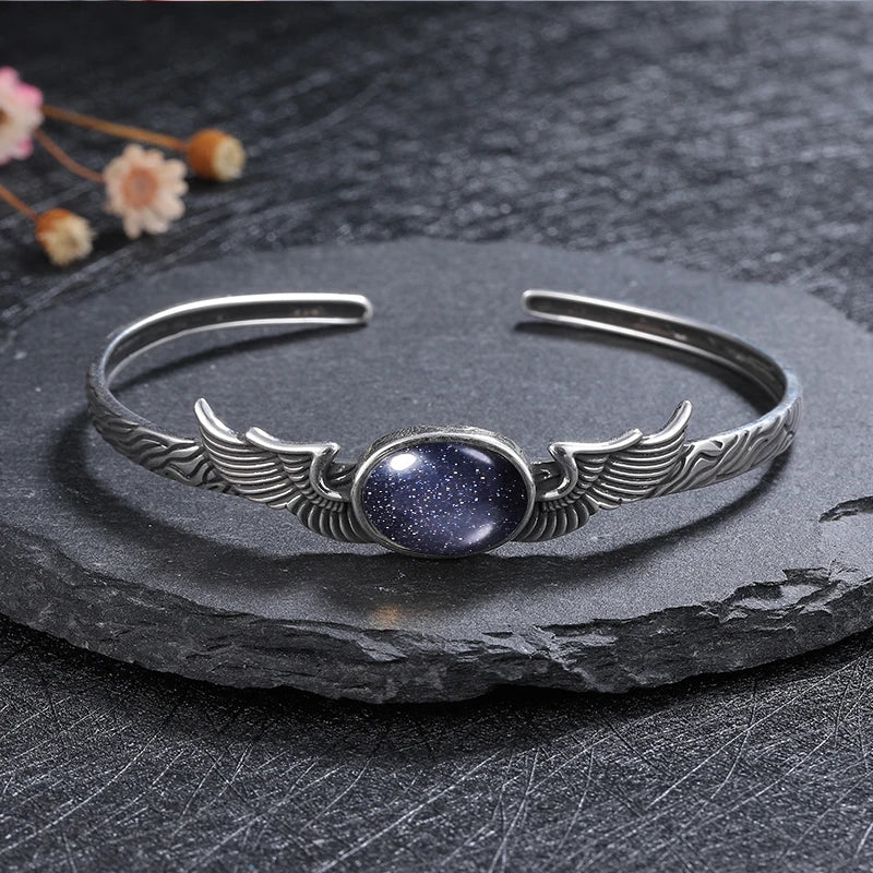 925 Sterling Silver Bracelet Vintage Natural Labradorite Amethyst Adjustable Bangle for Women Fine Jewelry Valentine Day Gift