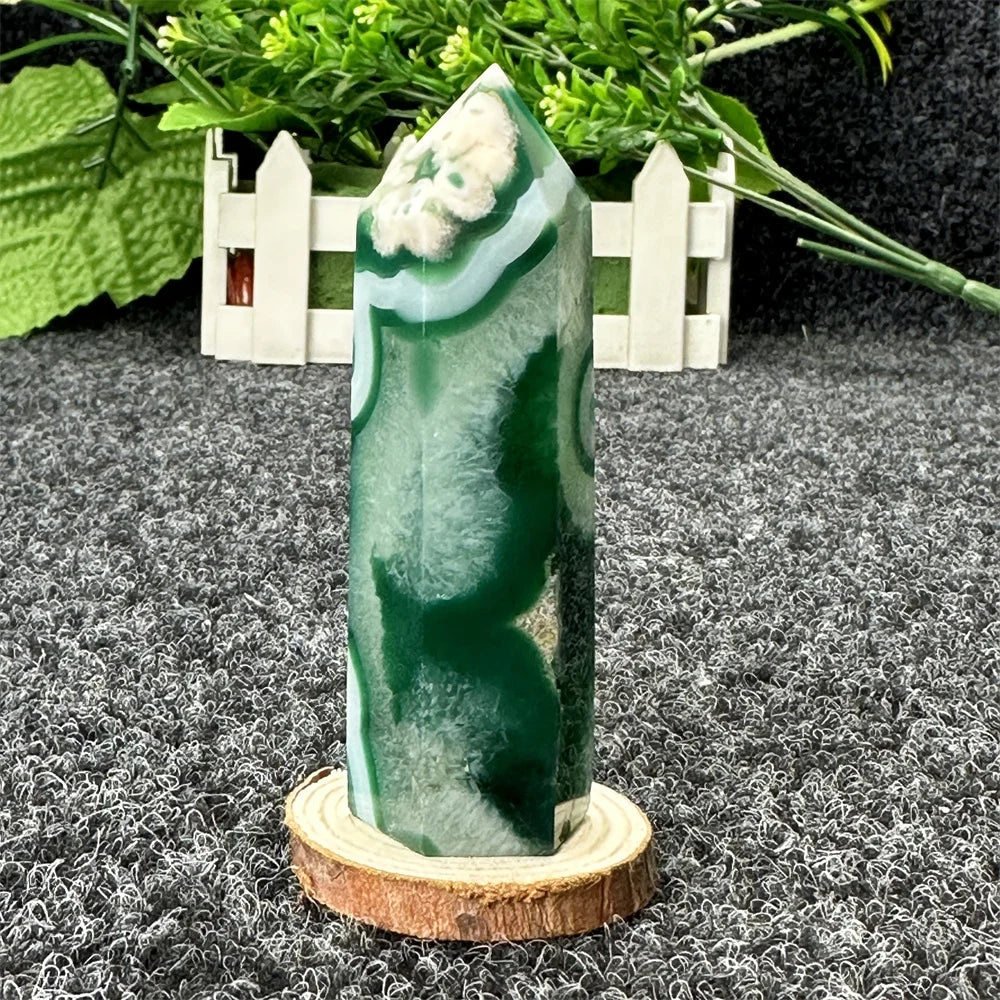 Natural Green Cherry Blossom Agate Crystal Energy Wand, Healing Reiki, spiritual, Feng Shui, prayer Witchcraft, Home Decoration