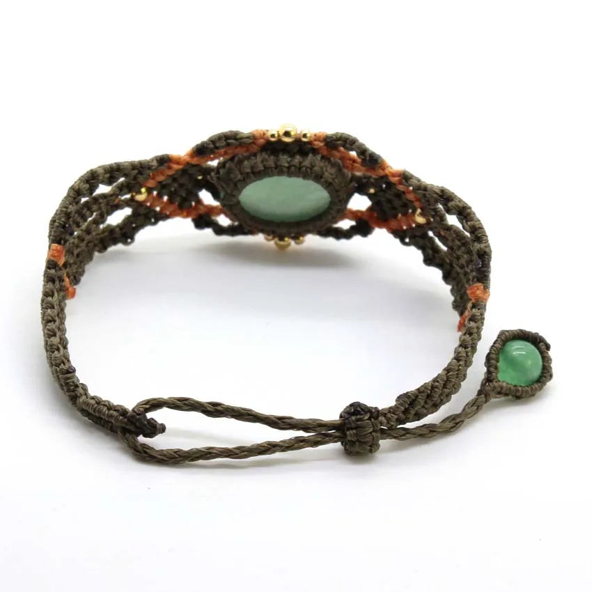 KFT Natural Crystal Quartz Oval Shape Handmade Thread Rope Wrapped Braided Macrame Stone Bracelets Jewelry For Women Girls Gift