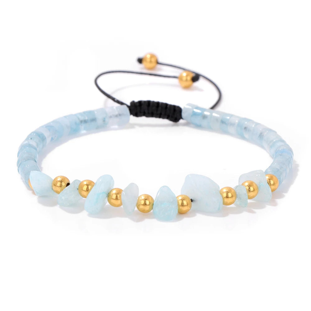 Irregular Natural Gem Crystal Stone Beads Bracelet Braided Obsidian Aventurine Amethysts Aquamarin Opal Chip Bracelets For Women