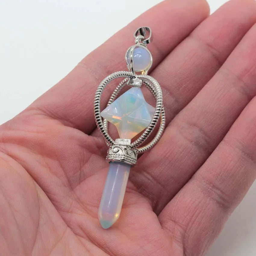 Natural Healing Crystal Sceptre Pendulum Pendant For Dowsing Divination Quartz Reiki Hexagon Column Merkaba Star Stone Pendulo