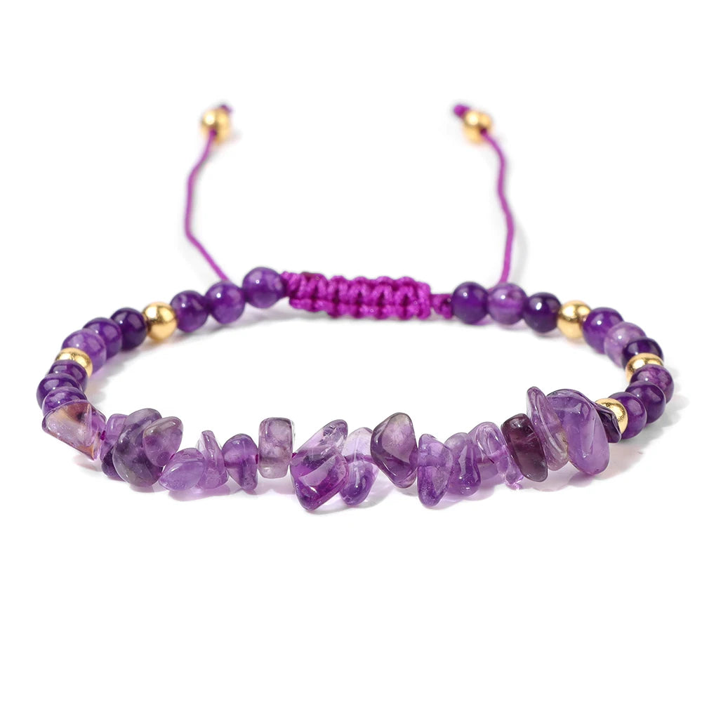 Irregular Natural Gem Crystal Stone Beads Bracelet Braided Obsidian Aventurine Amethysts Aquamarin Opal Chip Bracelets For Women