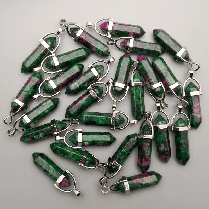 Fashion Good quality Amethyst opal rose quartz natural gem stone pendulum pendant Jewelry making charm diy gift accessories 24pc