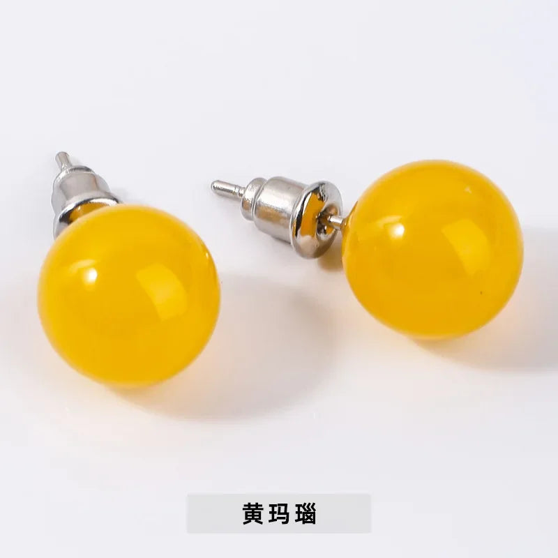 10 pairs Natural Stone Earrings Healing Crystal Quartzs Round Ball Beads Steel Stud Fashion Ear Jewelry for Women Girl Wholesale