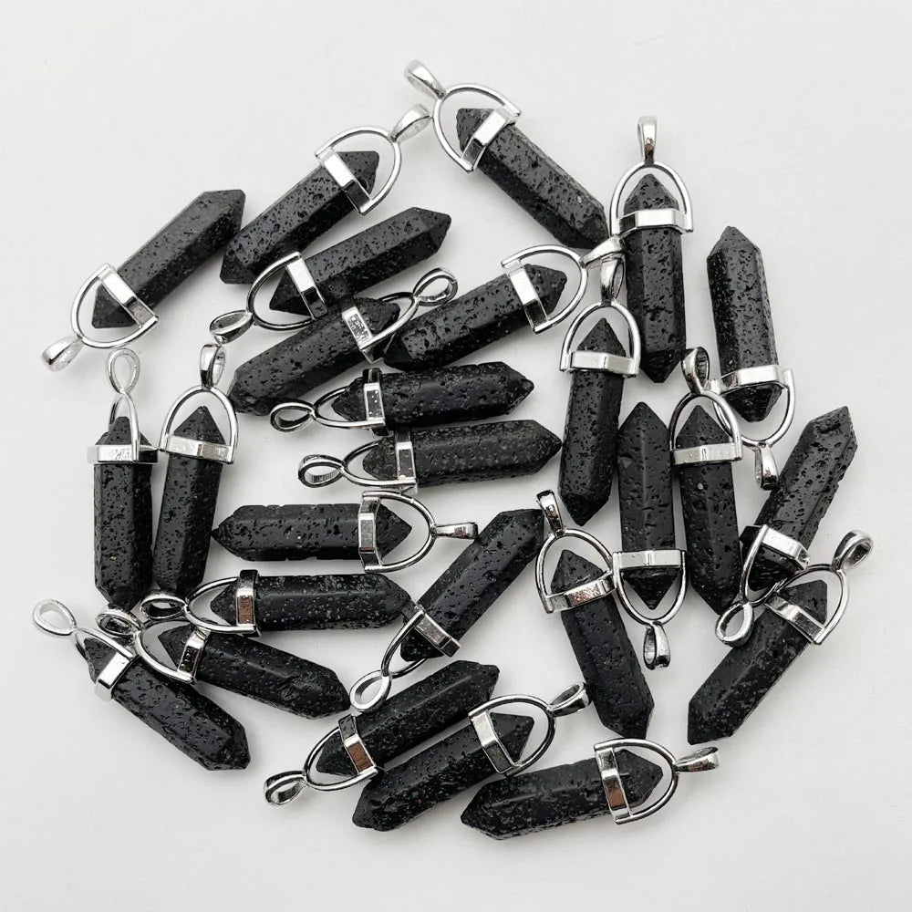 Fashion Good quality Amethyst opal rose quartz natural gem stone pendulum pendant Jewelry making charm diy gift accessories 24pc