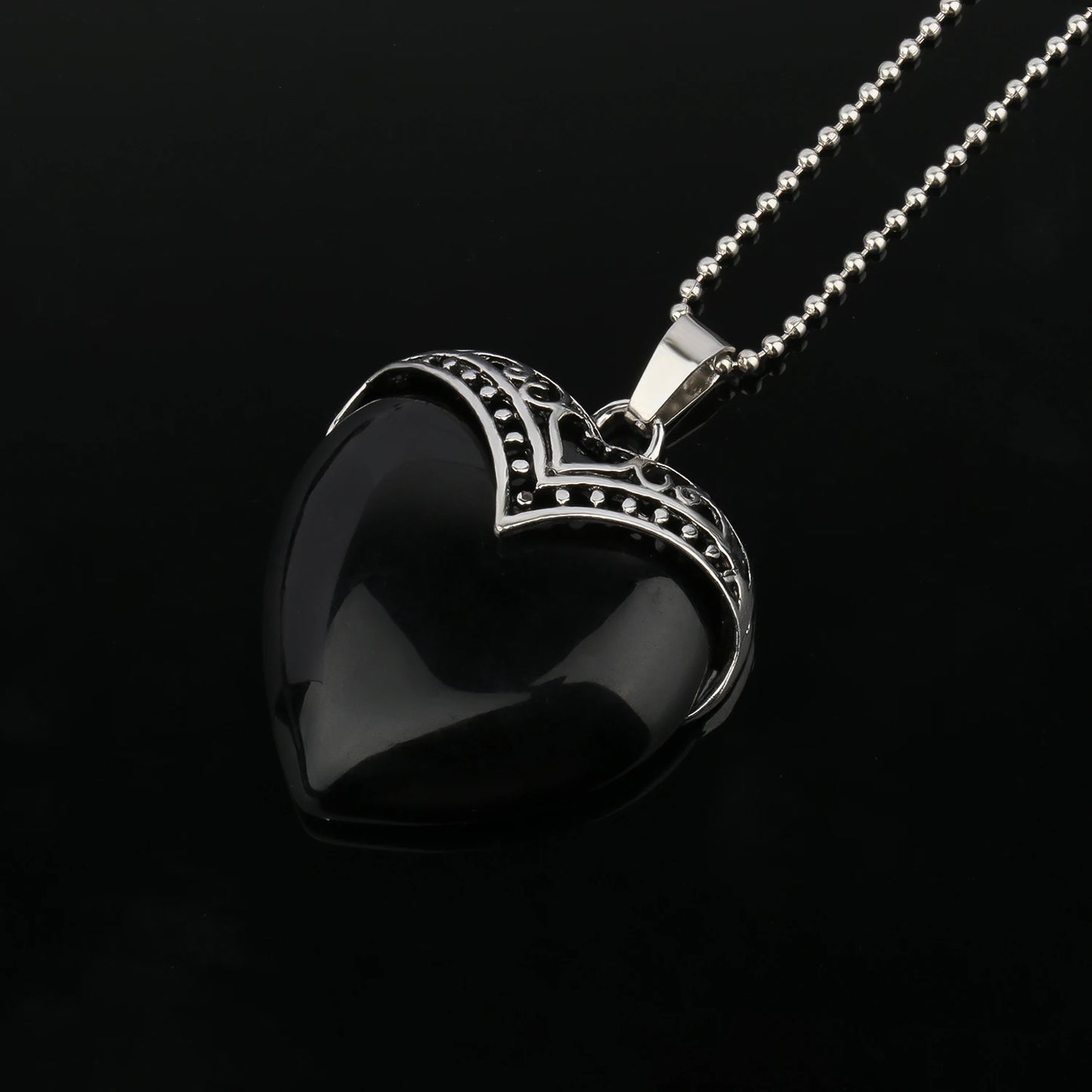 9 Types Black Onyx Natural Stone Pendant With Chain Display Box Heart Waterdrop Shape Pendant fit for Women Jewelry DIY Necklace