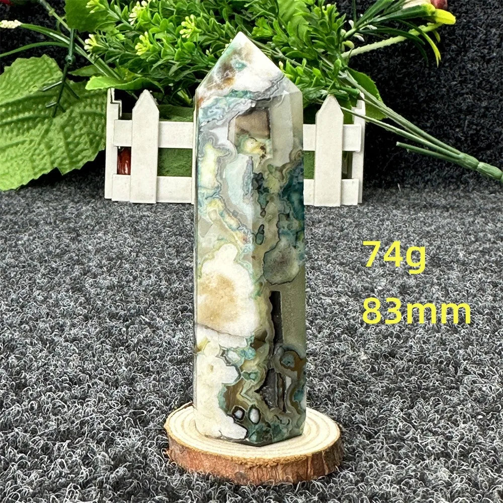 Natural Green Cherry Blossom Agate Crystal Energy Wand, Healing Reiki, spiritual, Feng Shui, prayer Witchcraft, Home Decoration