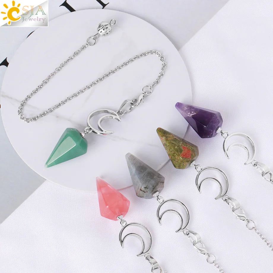 Spiritural Crystal Pendulum for Divination Esoterism Healing Moon Natural Stone Cone Pendant Pink Quartz Pendulo Radiesthesia S9