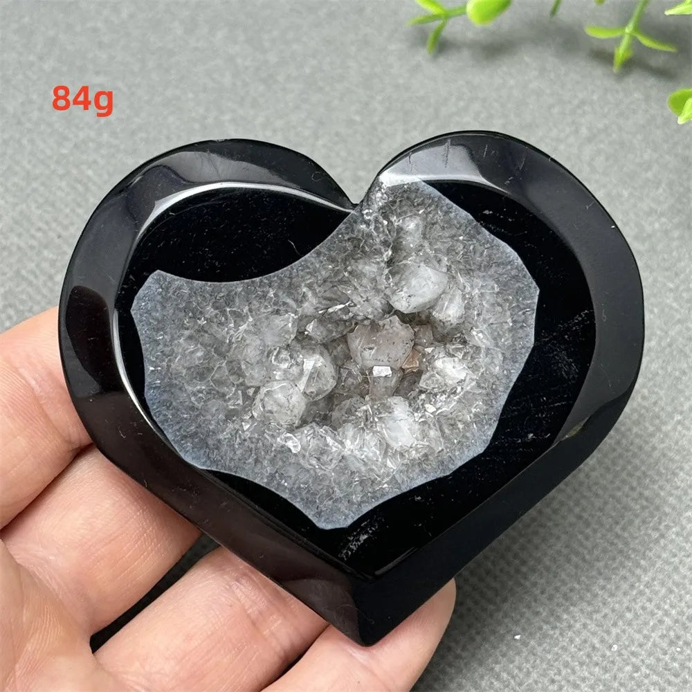 Natural Gemstone Black Agate Geode Heart Shaped Crystal Reiki Energy Healing Meditation Witchcraft Home Garden Decoration Exorci