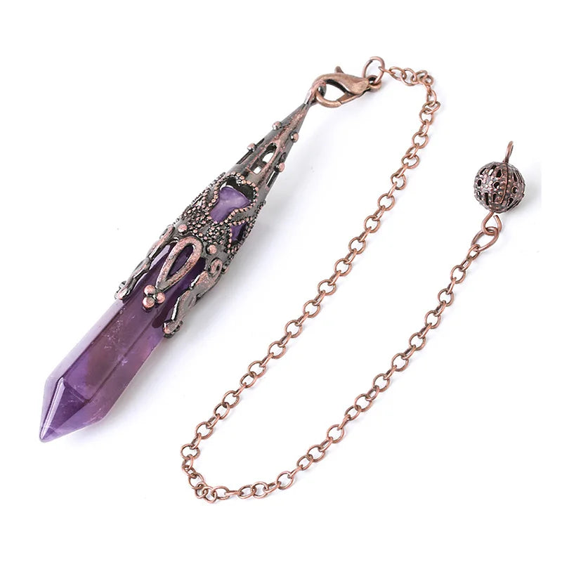 Reiki Natural Stone Crystals Pendulum for Divination Amethysts Black Obsidian Pendant Healing Point Quartz Spiritual Pendulos