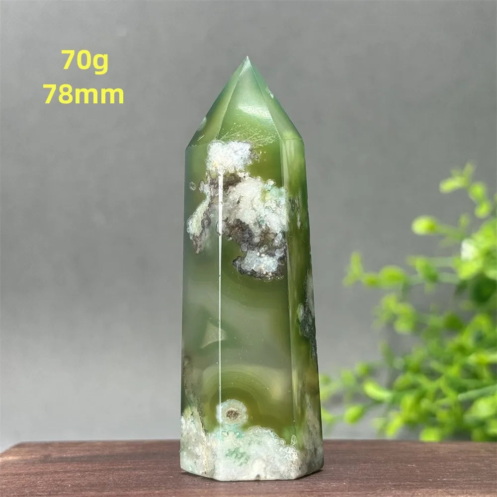 Natural Green Cherry Blossom Agate Crystal Energy Wand, Healing Reiki, spiritual, Feng Shui, prayer Witchcraft, Home Decoration