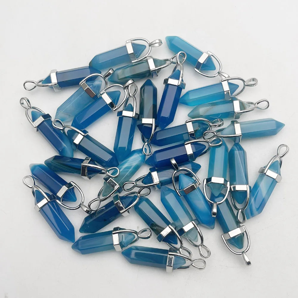 Fashion Good quality Amethyst opal rose quartz natural gem stone pendulum pendant Jewelry making charm diy gift accessories 24pc