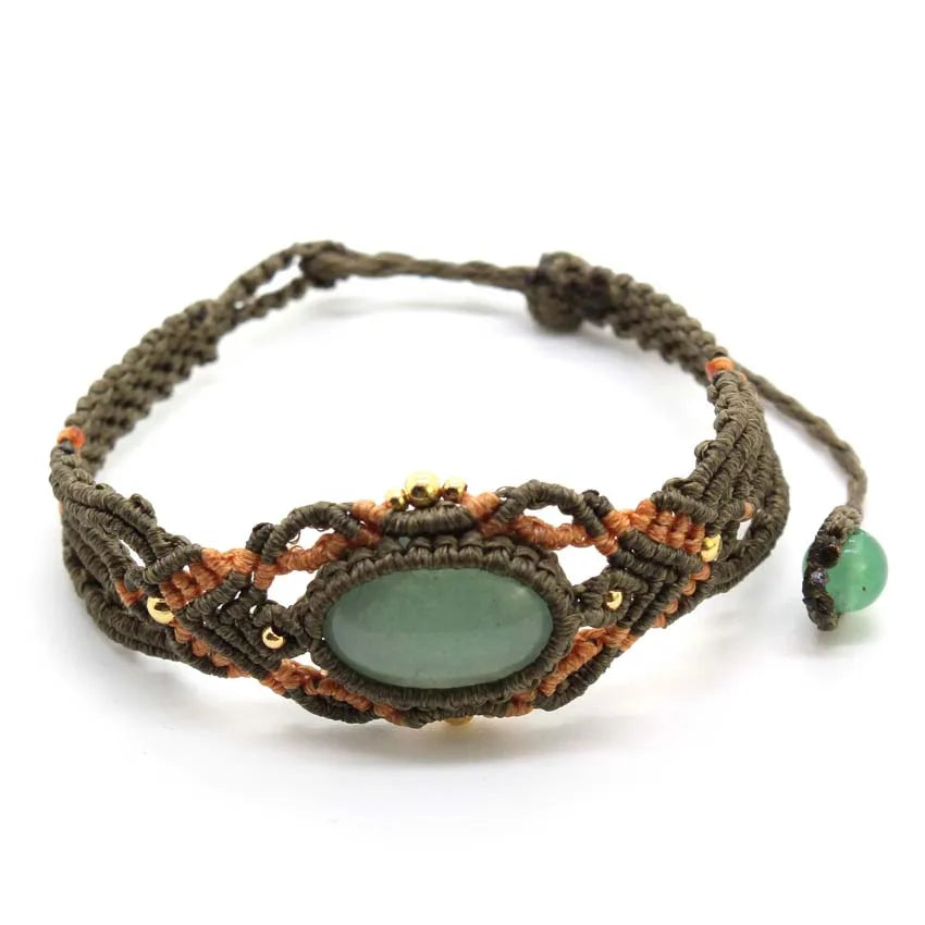 KFT Natural Crystal Quartz Oval Shape Handmade Thread Rope Wrapped Braided Macrame Stone Bracelets Jewelry For Women Girls Gift