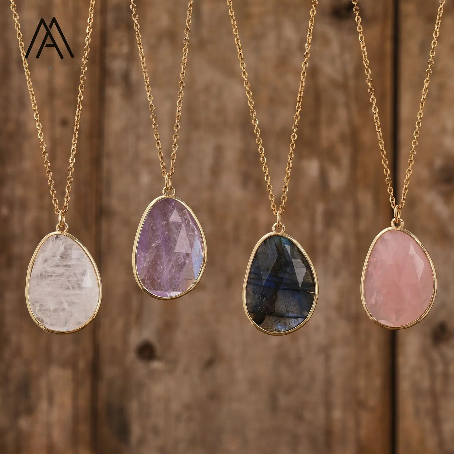 Classic Natural Gemstone Labradorite Amethyst Rose Quartz Healing Crystal Necklace Pendant Chokers Gift to Lady Women