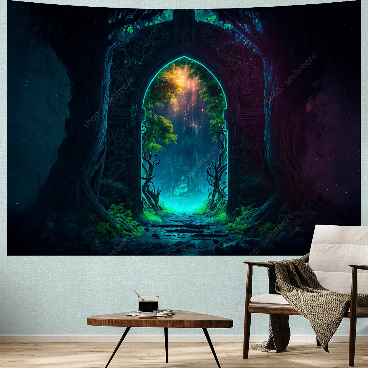 The Gate of Life UV Reactive Tapestry Wall Hanging Room Decoration Accessories Psychedelic Home Wall Decor Witchcraft Tapestry
