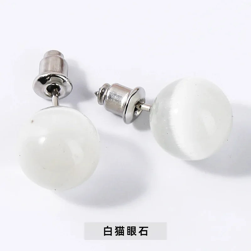 10 pairs Natural Stone Earrings Healing Crystal Quartzs Round Ball Beads Steel Stud Fashion Ear Jewelry for Women Girl Wholesale