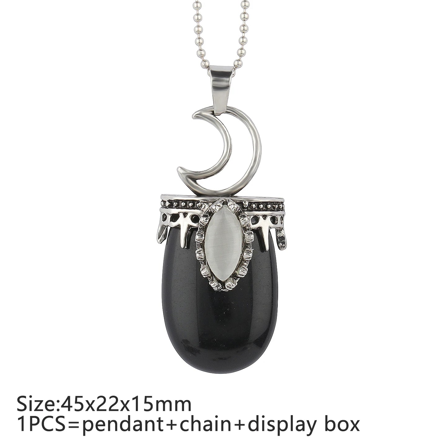 9 Types Black Onyx Natural Stone Pendant With Chain Display Box Heart Waterdrop Shape Pendant fit for Women Jewelry DIY Necklace