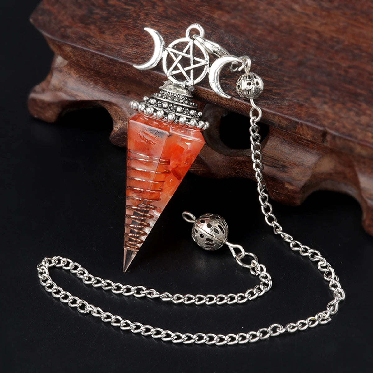 Three Phase Lunar Meditation Healing Natural Stone Tiger Eye Crystal Hexagonal Pyramid Spirit Pendulum Accessory Gift