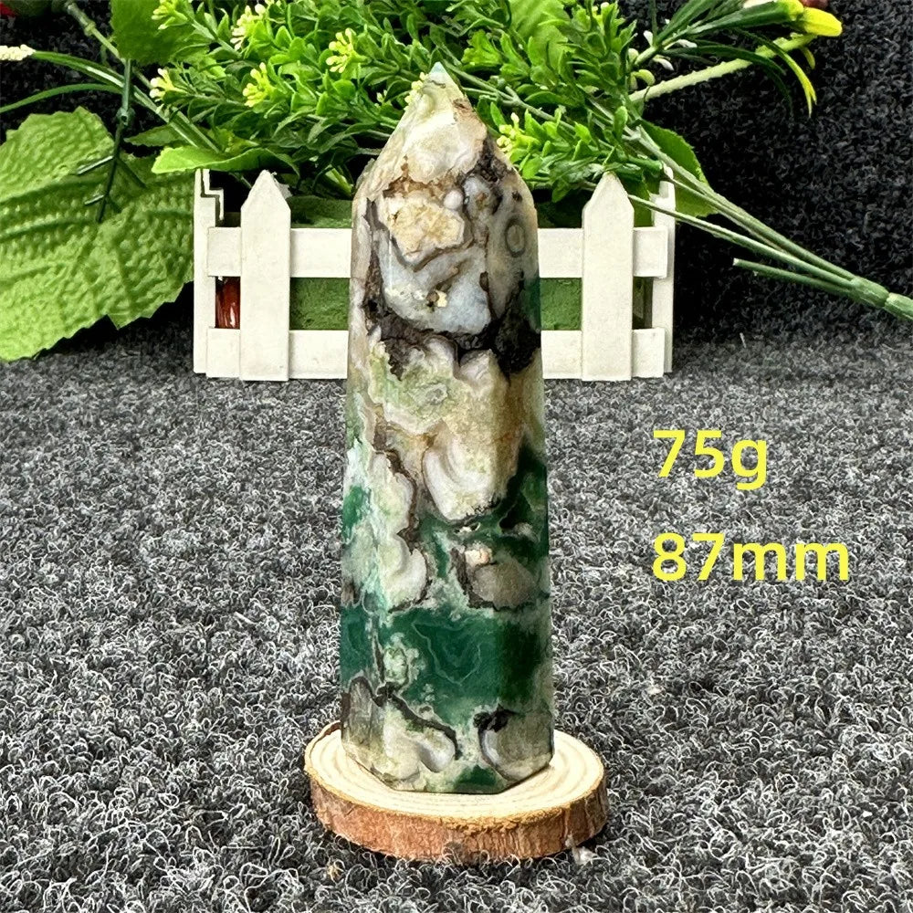 Natural Green Cherry Blossom Agate Crystal Energy Wand, Healing Reiki, spiritual, Feng Shui, prayer Witchcraft, Home Decoration