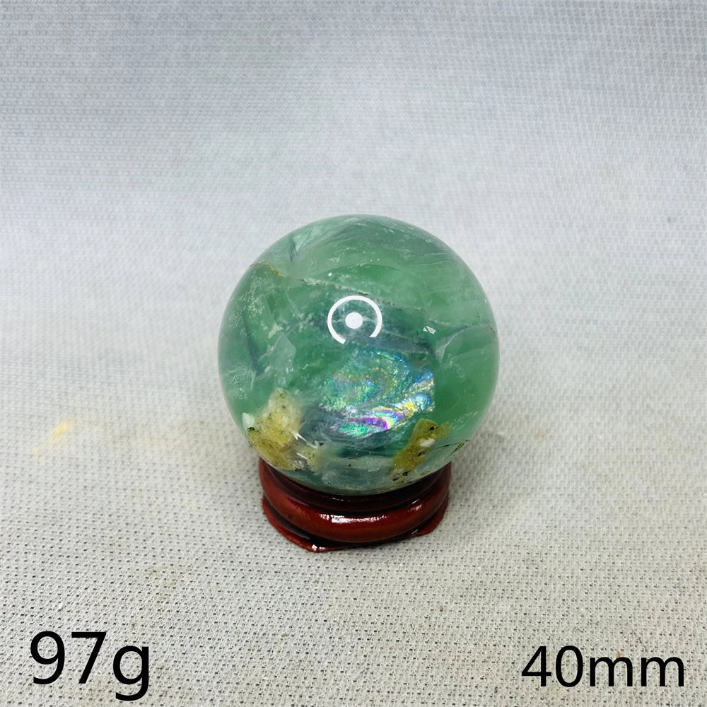 Natural Gem Ball Green Fluorite Rainbow Crystal Home Room Feng Shui Decoration Witchcraft Altar Supplie Energy Spiritual Healing