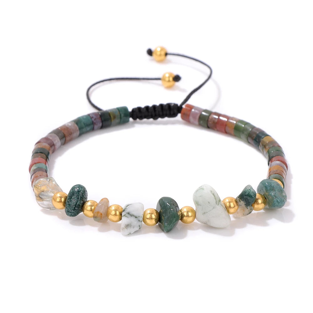 Irregular Natural Gem Crystal Stone Beads Bracelet Braided Obsidian Aventurine Amethysts Aquamarin Opal Chip Bracelets For Women