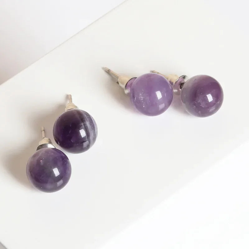 10 pairs Natural Stone Earrings Healing Crystal Quartzs Round Ball Beads Steel Stud Fashion Ear Jewelry for Women Girl Wholesale