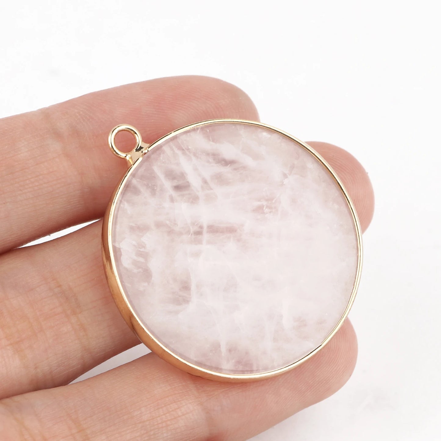 1pc Natural Stone Pink Quartz Crystal Pendant Gold Plated Heart Drop Shape Charms Pendants for Necklace Women Fashion Jewelry