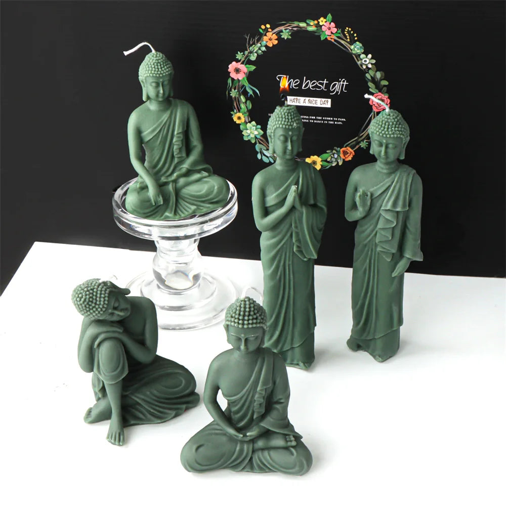 3D Buddha Statue Silicone Mold Namaste Stand Seat Relaxed Monk Candle Soap Resin DIY Buddhism Zen Home Decor Meditation Mould