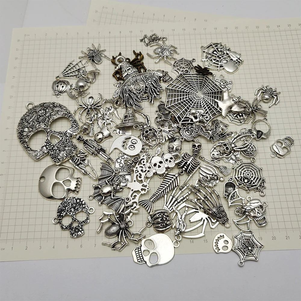 3-40pcs/lot Antique Silver Plated Halloween Charms Witch Cauldron Hat Broom Pendants For Diy Jewelry Making Supplies Accessories