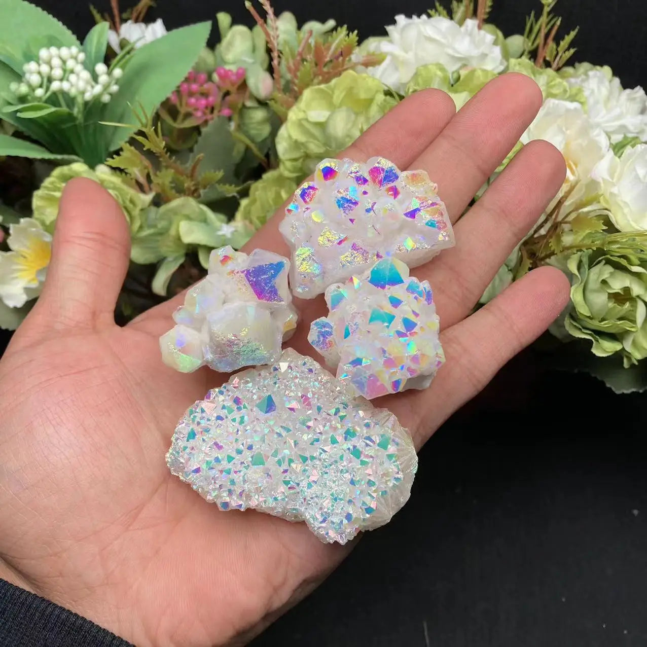 1Pc Rainbow Aura Crystal Quartz Cluster Natural Gemstone Specimen Ornaments For Home Decor Gifts Healing Fengshui DIY