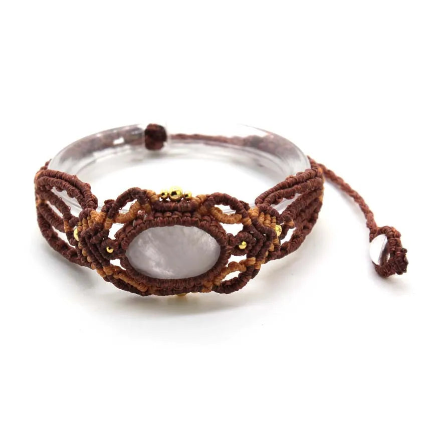KFT Natural Crystal Quartz Oval Shape Handmade Thread Rope Wrapped Braided Macrame Stone Bracelets Jewelry For Women Girls Gift