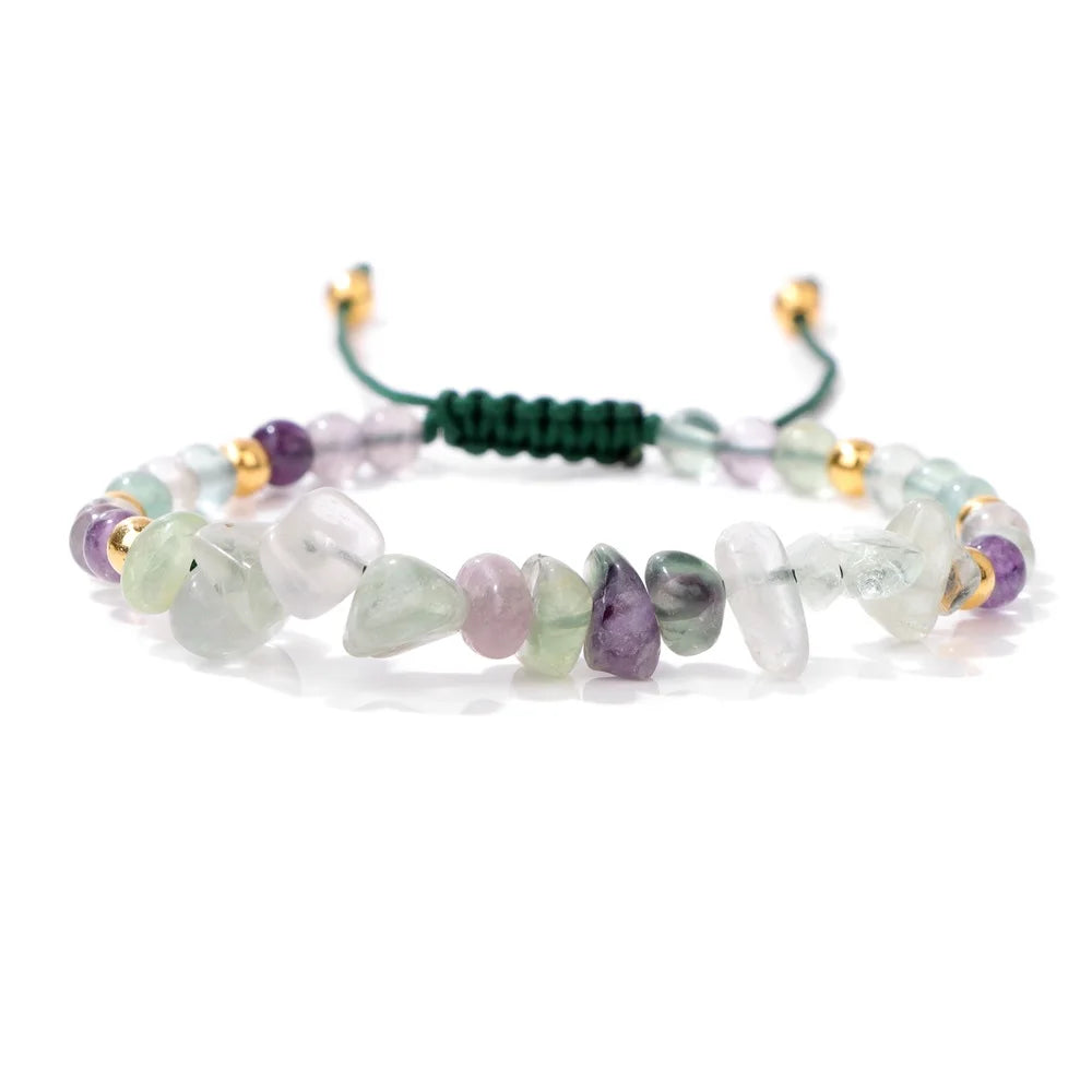 Irregular Natural Gem Crystal Stone Beads Bracelet Braided Obsidian Aventurine Amethysts Aquamarin Opal Chip Bracelets For Women