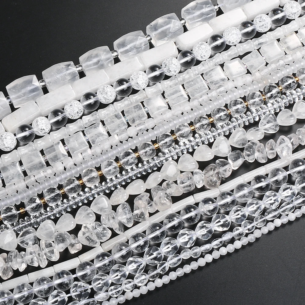 Natural Stone White Crystals Round Faceted Irregular Loose Spacer Beads For Jewelry DIY Bracelet Necklace Making Accessories