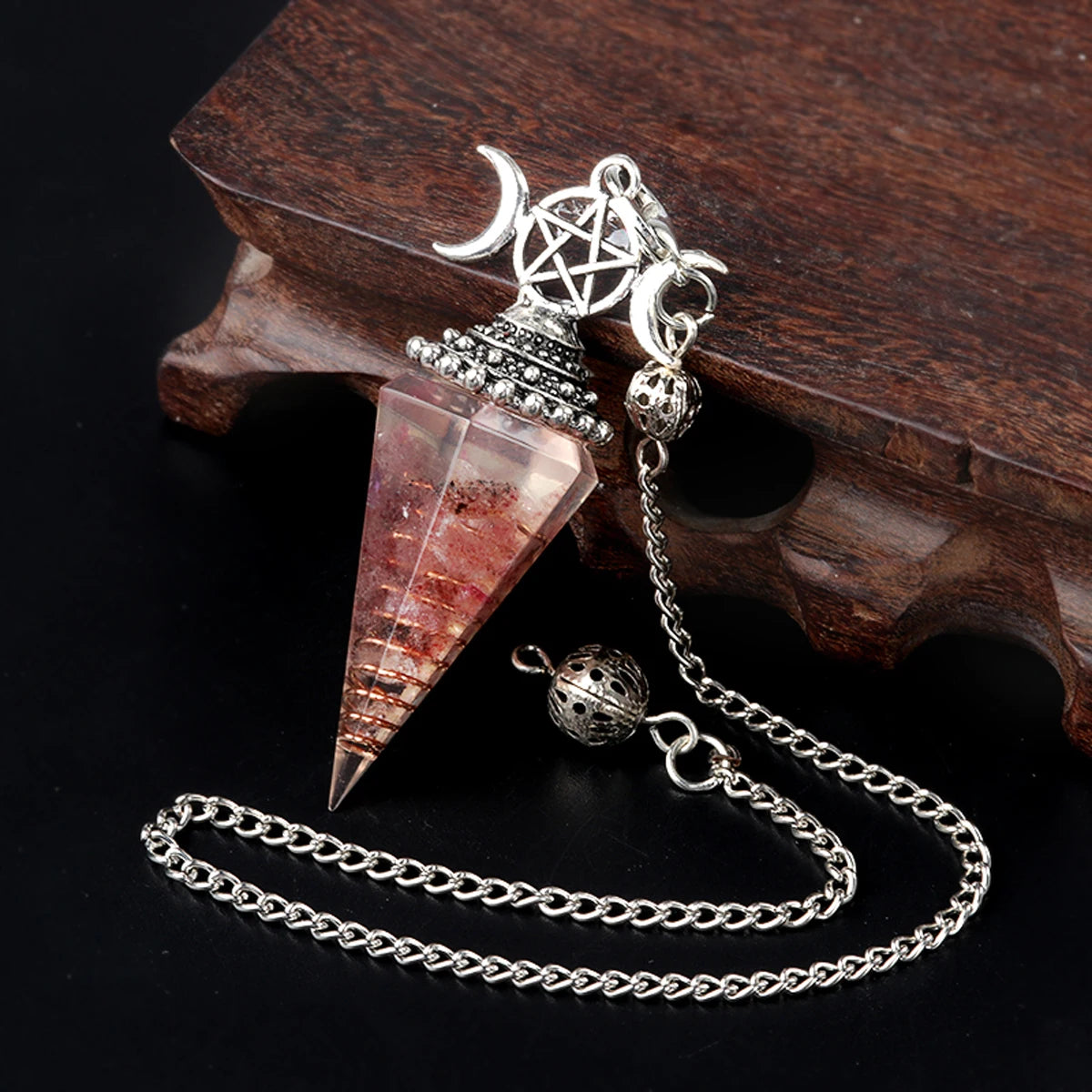 Three Phase Lunar Meditation Healing Natural Stone Tiger Eye Crystal Hexagonal Pyramid Spirit Pendulum Accessory Gift