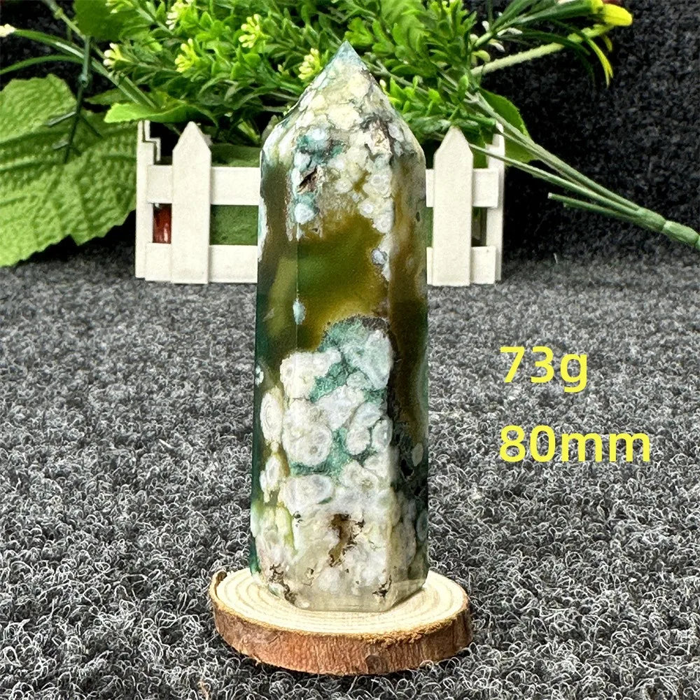 Natural Green Cherry Blossom Agate Crystal Energy Wand, Healing Reiki, spiritual, Feng Shui, prayer Witchcraft, Home Decoration