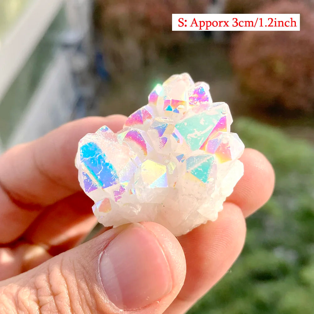 1Pc Rainbow Aura Crystal Quartz Cluster Natural Gemstone Specimen Ornaments For Home Decor Gifts Healing Fengshui DIY