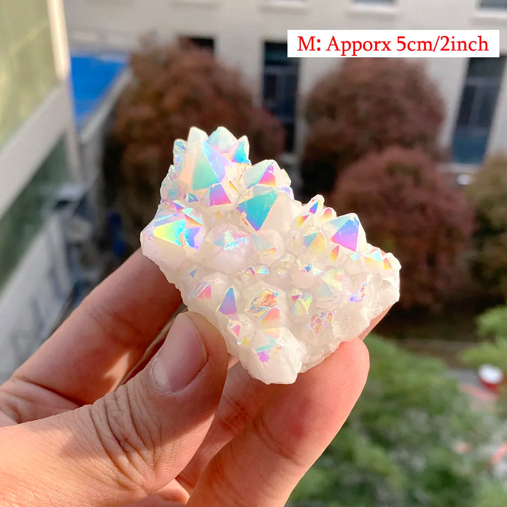 1Pc Rainbow Aura Crystal Quartz Cluster Natural Gemstone Specimen Ornaments For Home Decor Gifts Healing Fengshui DIY