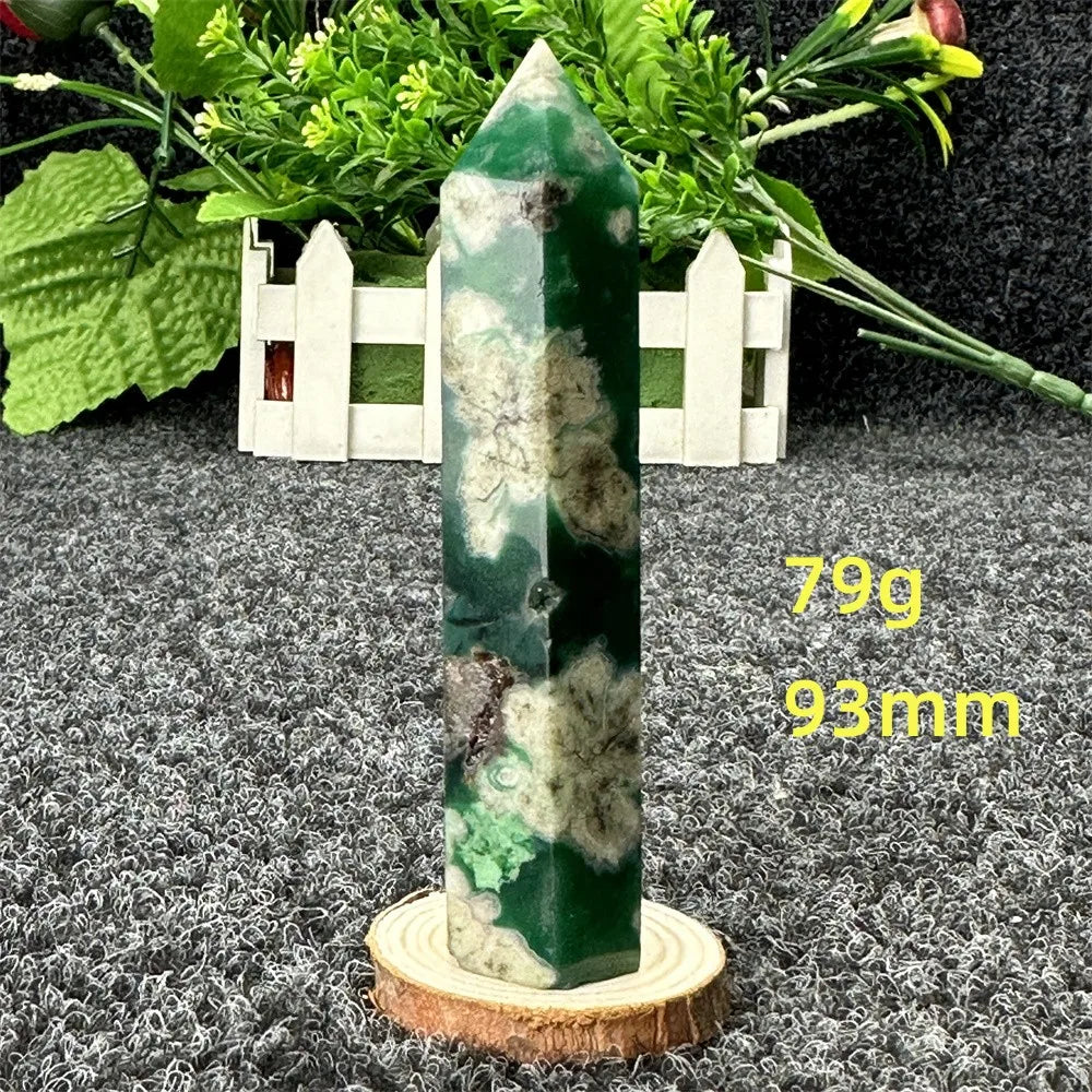 Natural Green Cherry Blossom Agate Crystal Energy Wand, Healing Reiki, spiritual, Feng Shui, prayer Witchcraft, Home Decoration