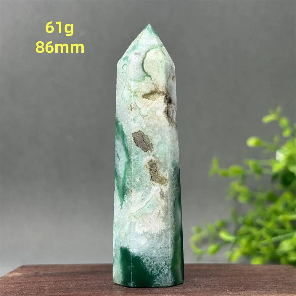 Natural Green Cherry Blossom Agate Crystal Energy Wand, Healing Reiki, spiritual, Feng Shui, prayer Witchcraft, Home Decoration