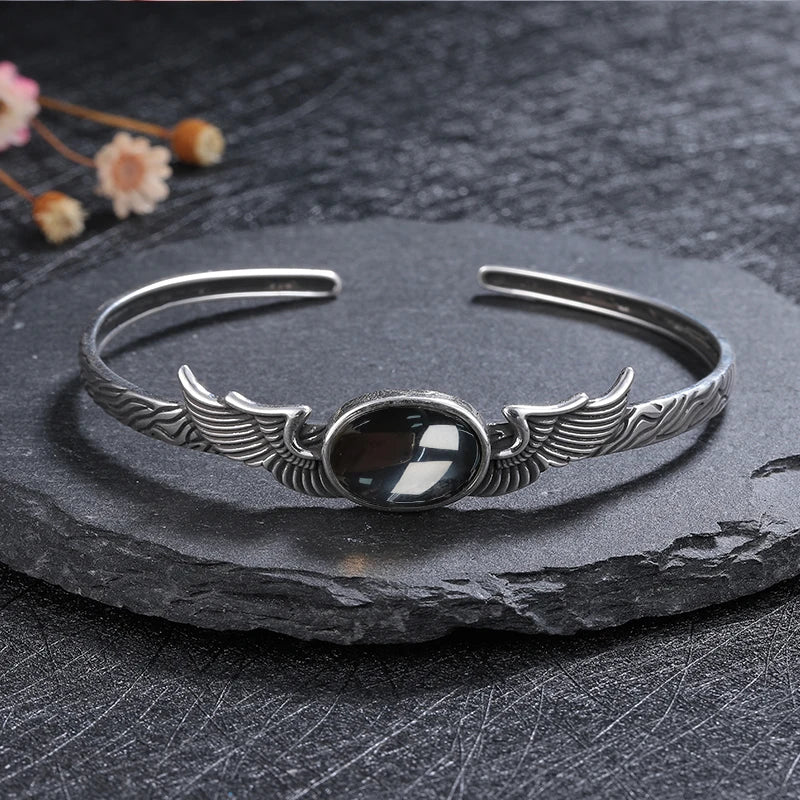925 Sterling Silver Bracelet Vintage Natural Labradorite Amethyst Adjustable Bangle for Women Fine Jewelry Valentine Day Gift