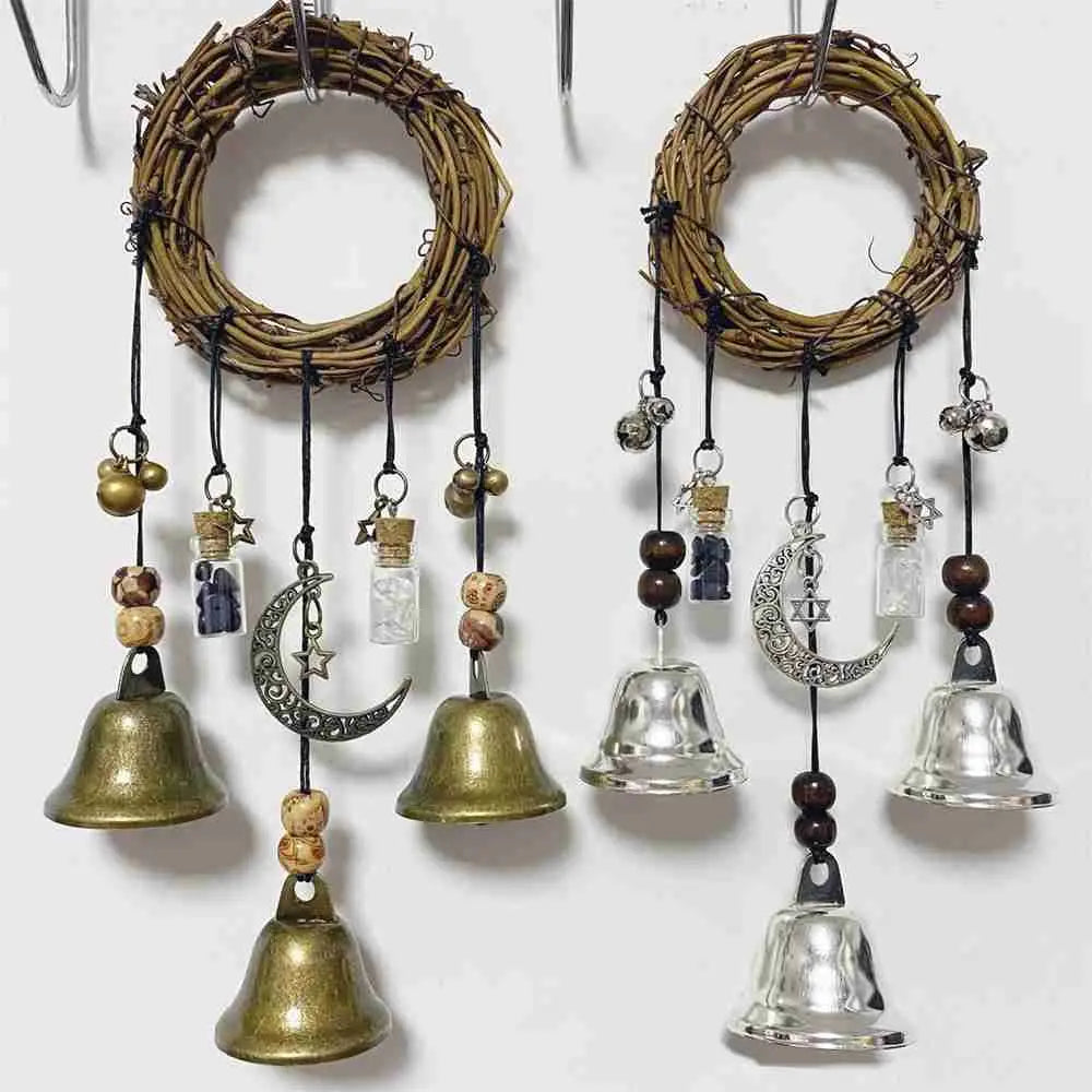 Witch Bells Protection Door Hangers Witch Wind Chimes Wreath Handmade Hanging Witch Bells Wiccan Magic Wind Chimes for Home Door