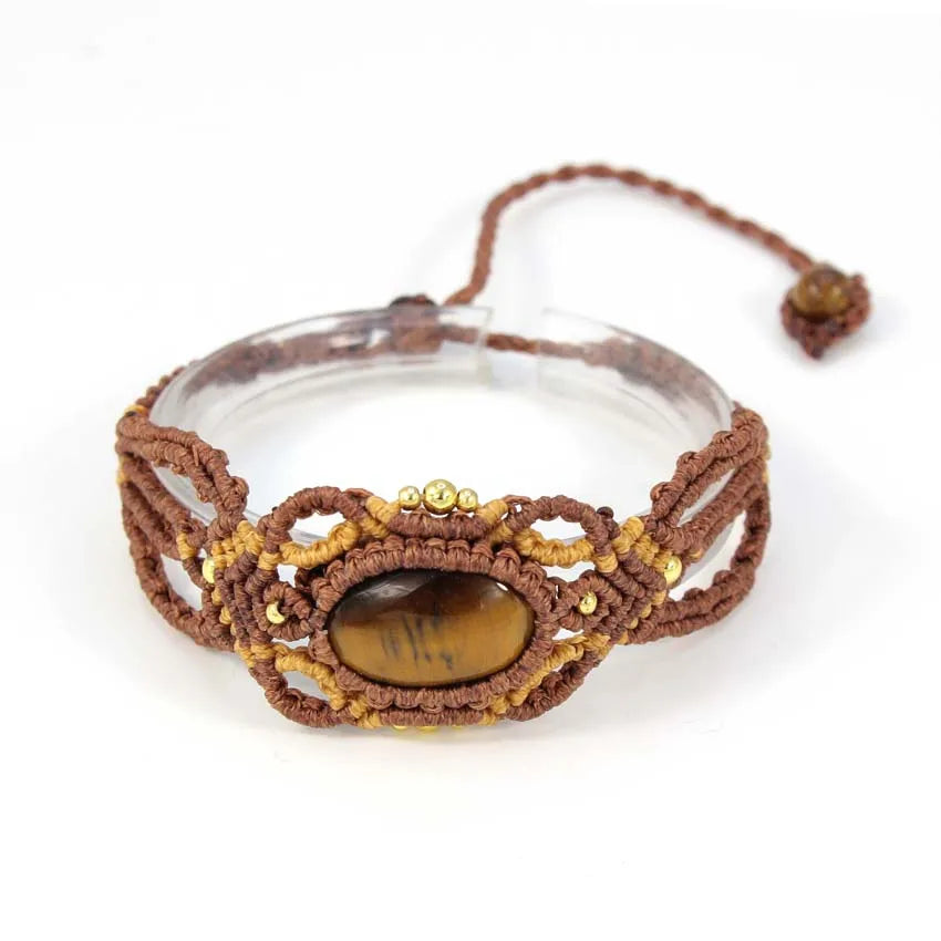 KFT Natural Crystal Quartz Oval Shape Handmade Thread Rope Wrapped Braided Macrame Stone Bracelets Jewelry For Women Girls Gift