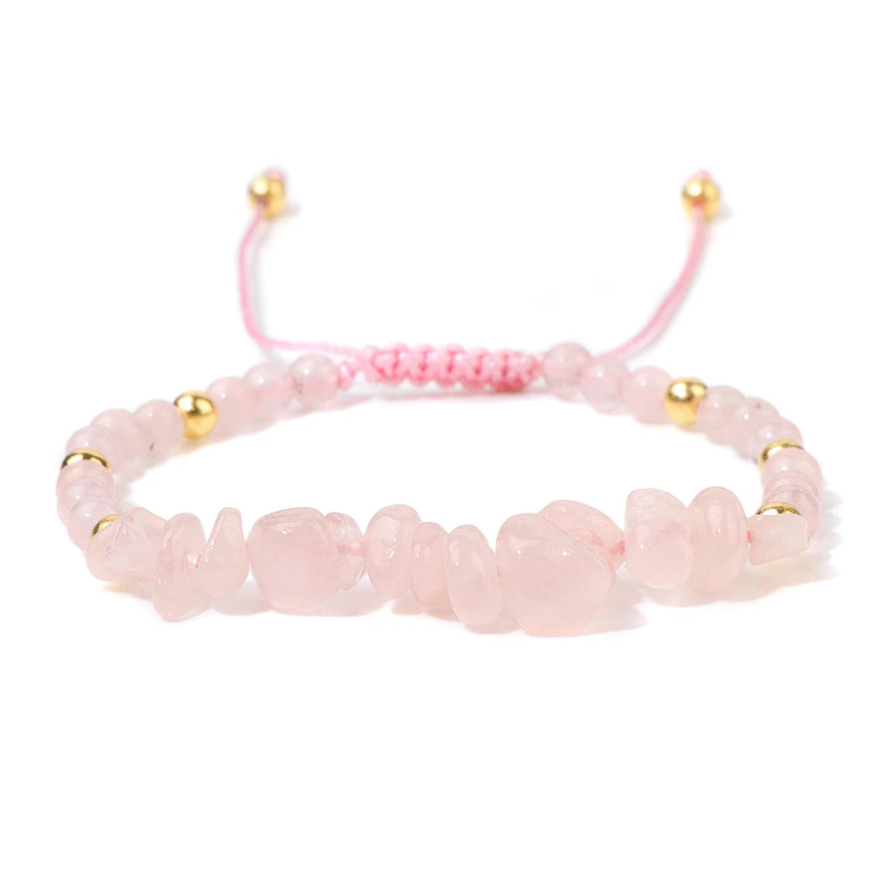 Irregular Natural Gem Crystal Stone Beads Bracelet Braided Obsidian Aventurine Amethysts Aquamarin Opal Chip Bracelets For Women