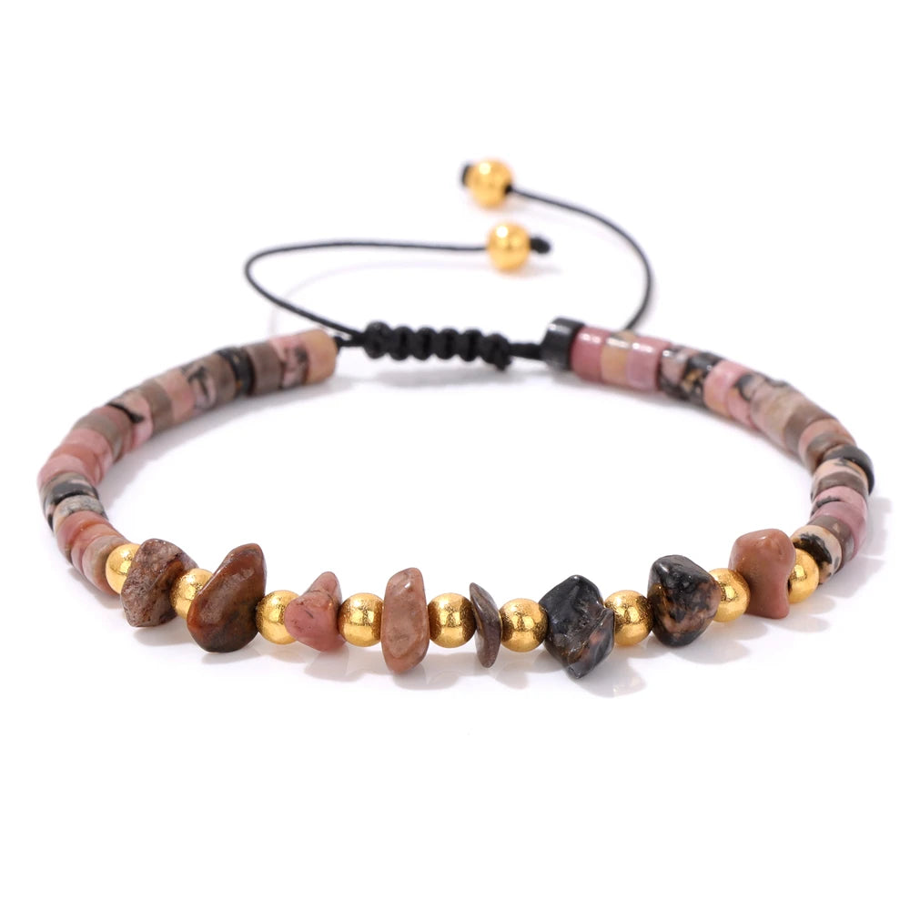 Irregular Natural Gem Crystal Stone Beads Bracelet Braided Obsidian Aventurine Amethysts Aquamarin Opal Chip Bracelets For Women