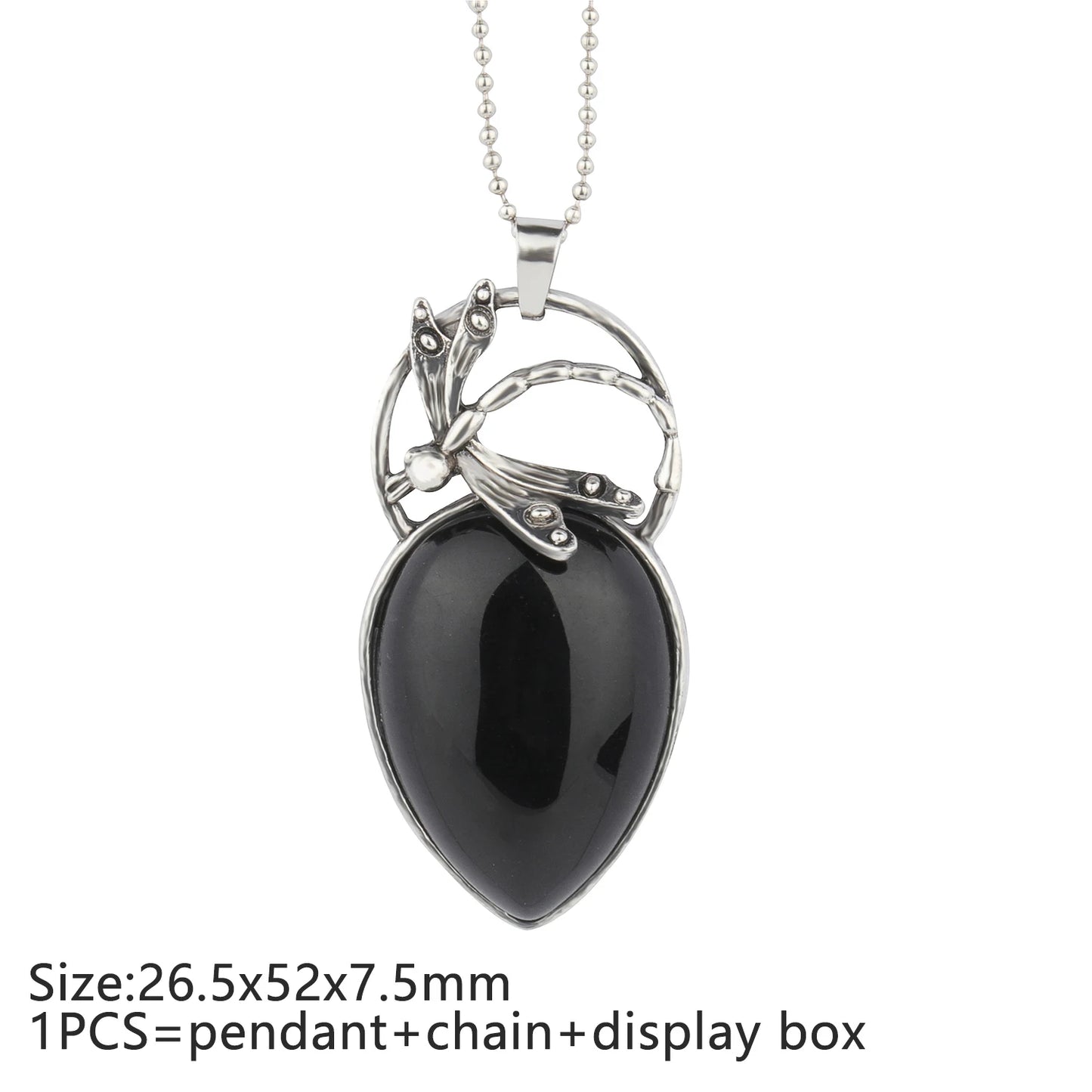 9 Types Black Onyx Natural Stone Pendant With Chain Display Box Heart Waterdrop Shape Pendant fit for Women Jewelry DIY Necklace